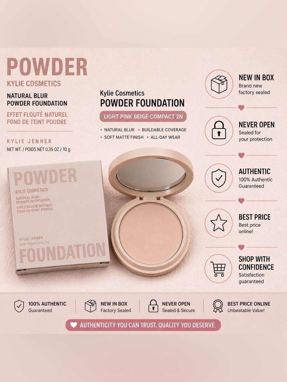 Kylie Cosmetics Powder Foundation - Light Pink Beige Compact 2N